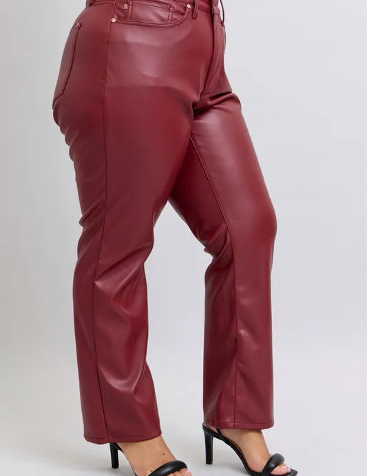 Judy Blue High Waist Tummy Control Faux Leather Straight Pants Plus Size | Pants Daverri Fashions