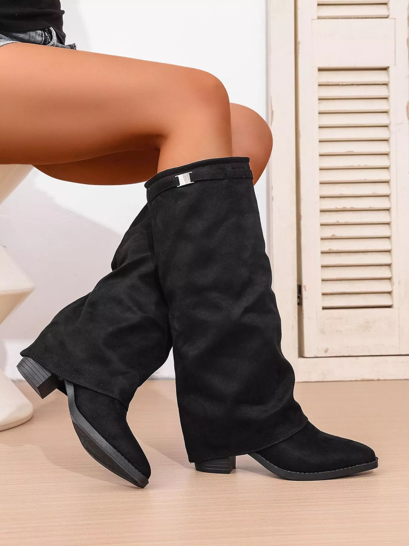 Hailey Point Toe Block Heels Boots | Boots Daverri Fashions
