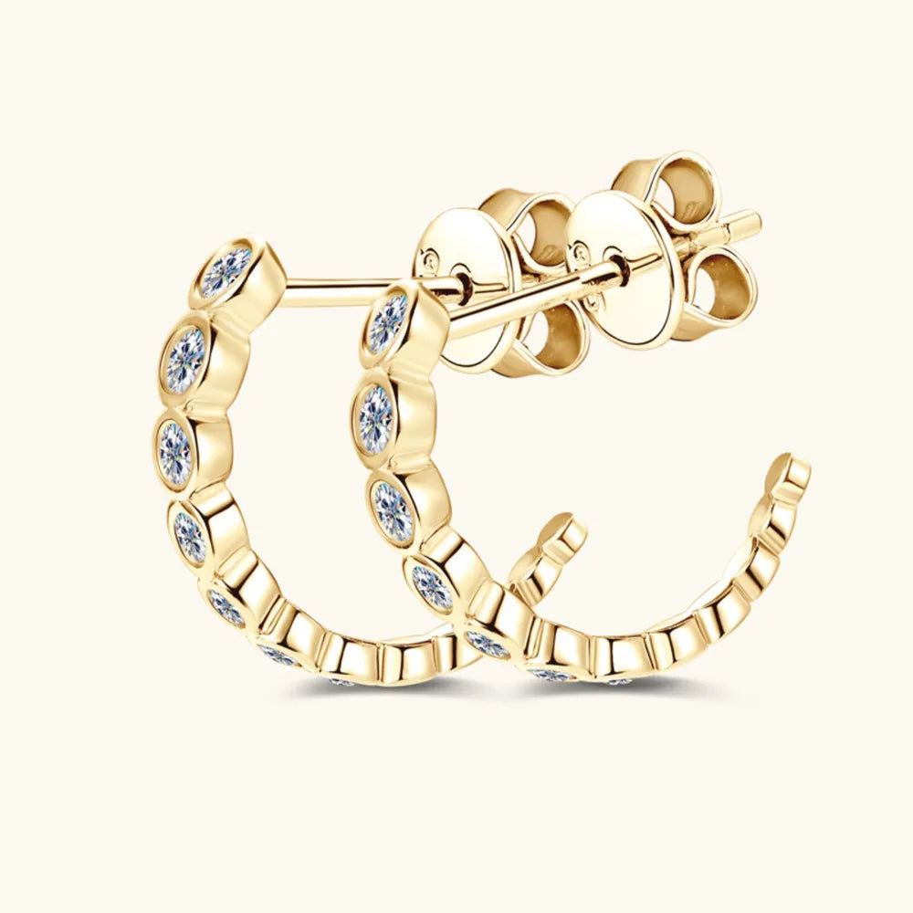 Inlaid Moissanite 925 Sterling Silver C-Hoop Earrings | Sterling Silver Earrings Daverri Fashions