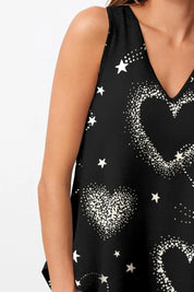 FAM-FAM Heart Printed V-Neck Tank | Tank Tops Daverri Fashions