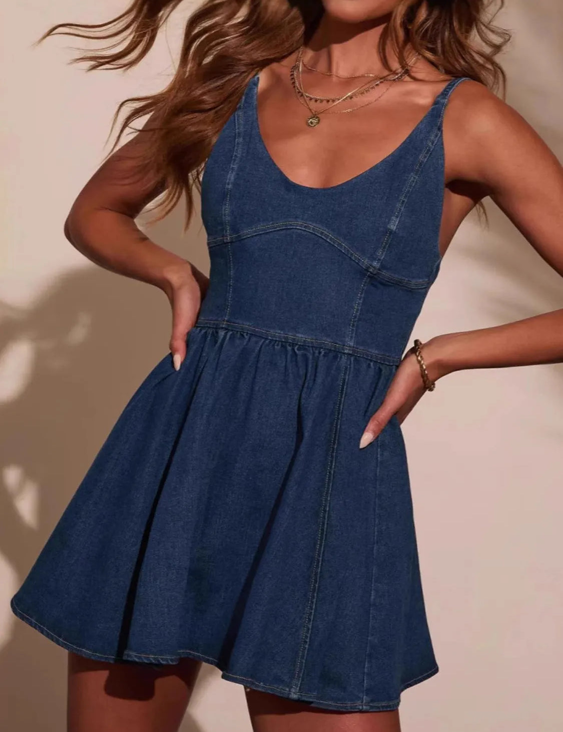 Dark Smocked Back Adjustable Strap Denim Mini Dress | Mini Dresses Daverri Fashions