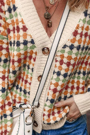 Multicolor Dotty Pattern Knit Button Front Cardigan | Cardigans Daverri Fashions
