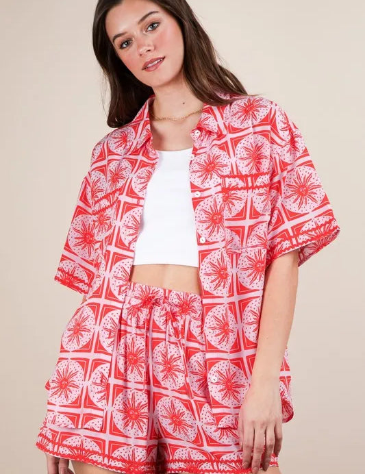 Tomato VERY J Tropical Printed Shirt Top and Shorts Set | Outfit Sets Daverri Fashions