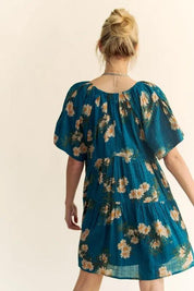 Davi & Dani Floral Print Short Bell Sleeve Pleated Mini Dress | Mini Dresses Daverri Fashions