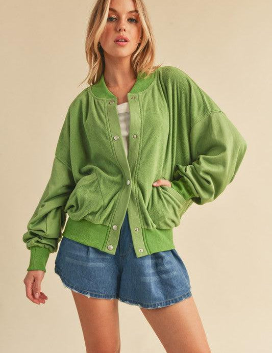 Lime Aemi + Co Snap Down Drop Shoulder Brushed Jacket | Jackets Daverri Fashions