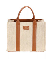 APRICOT TAN One Size David Jones Square Woven Tote Handbag | Handbags Daverri Fashions