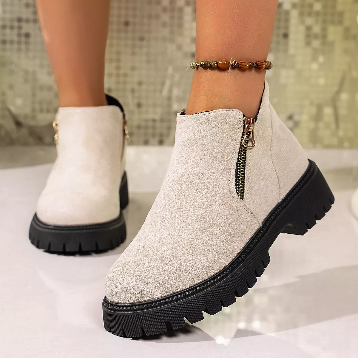 Bria Round Toe Side Zip Ankle Boots | Boots Daverri Fashions