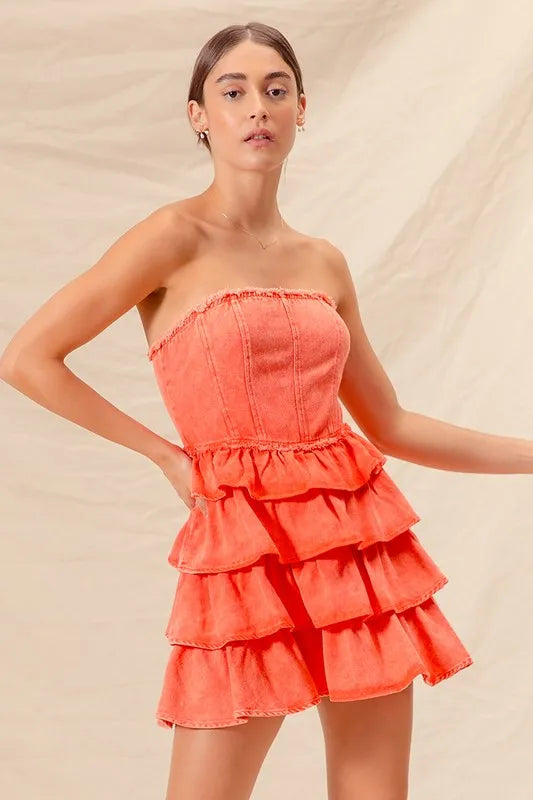 SO ME Strapless Ruffle Layered Game Day Cheer Up Dress | Mini Dresses Daverri Fashions