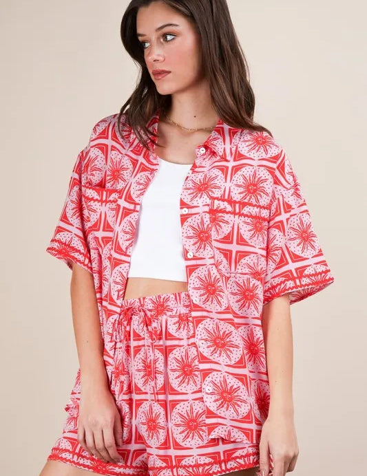 VERY J Tropical Printed Shirt Top and Shorts Set | Outfit Sets Daverri Fashions