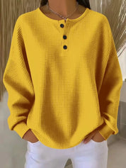 Yellow Full Size Waffle Knit Button Detail Top Plus Size | Knit Tops Daverri Fashions