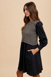 Annie Wear Tie Back Plaid Round Neck Mini Dress | Daverri Fashions