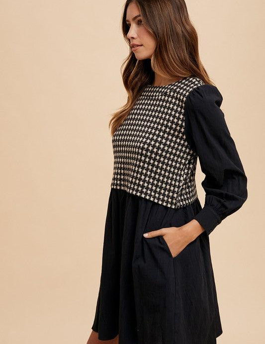 Annie Wear Tie Back Plaid Round Neck Mini Dress | Daverri Fashions