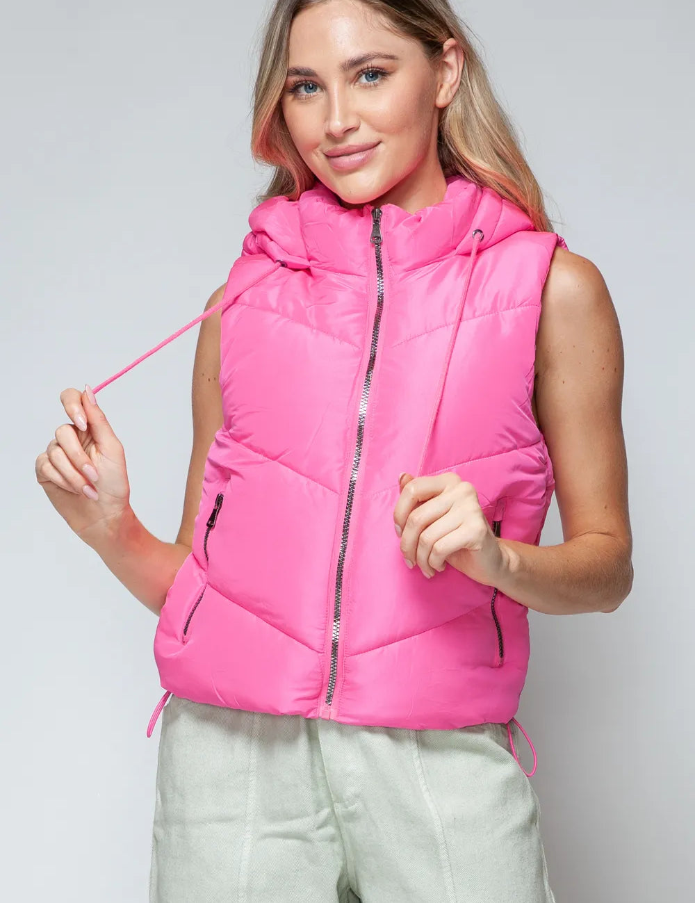 Pink Snobbish Zip Up Quilted Hooded Vest | Vest Jackets Daverri Fashions