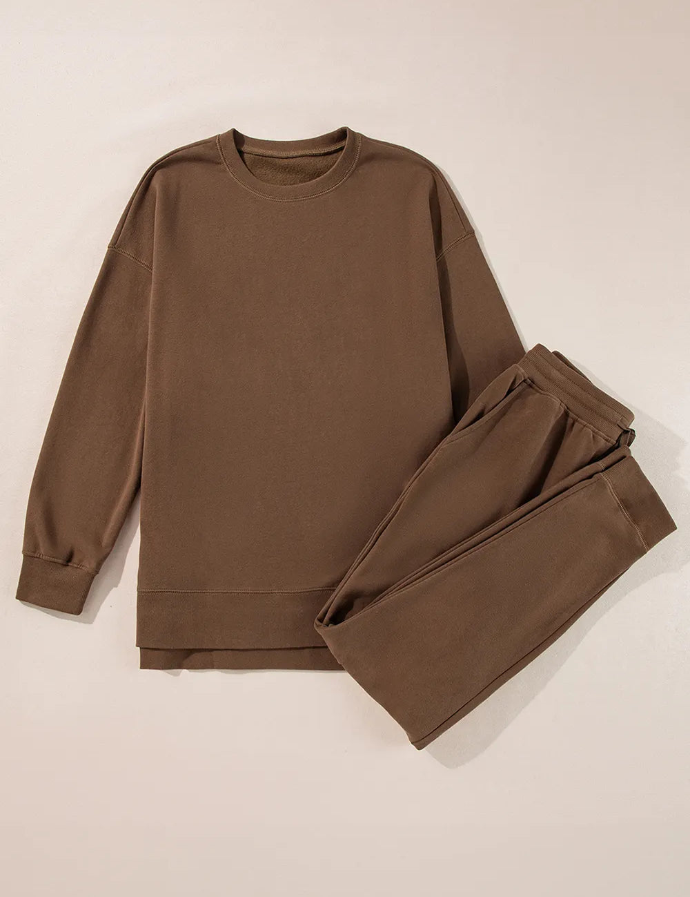 Side Slit Round Neck Long Sleeve Top and Pants Set | Loungewear Sets Daverri Fashions