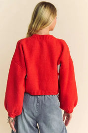 Davi & Dani Flower Contrast Round Neck Long Sleeve Cardigan | Cardigans Daverri Fashions