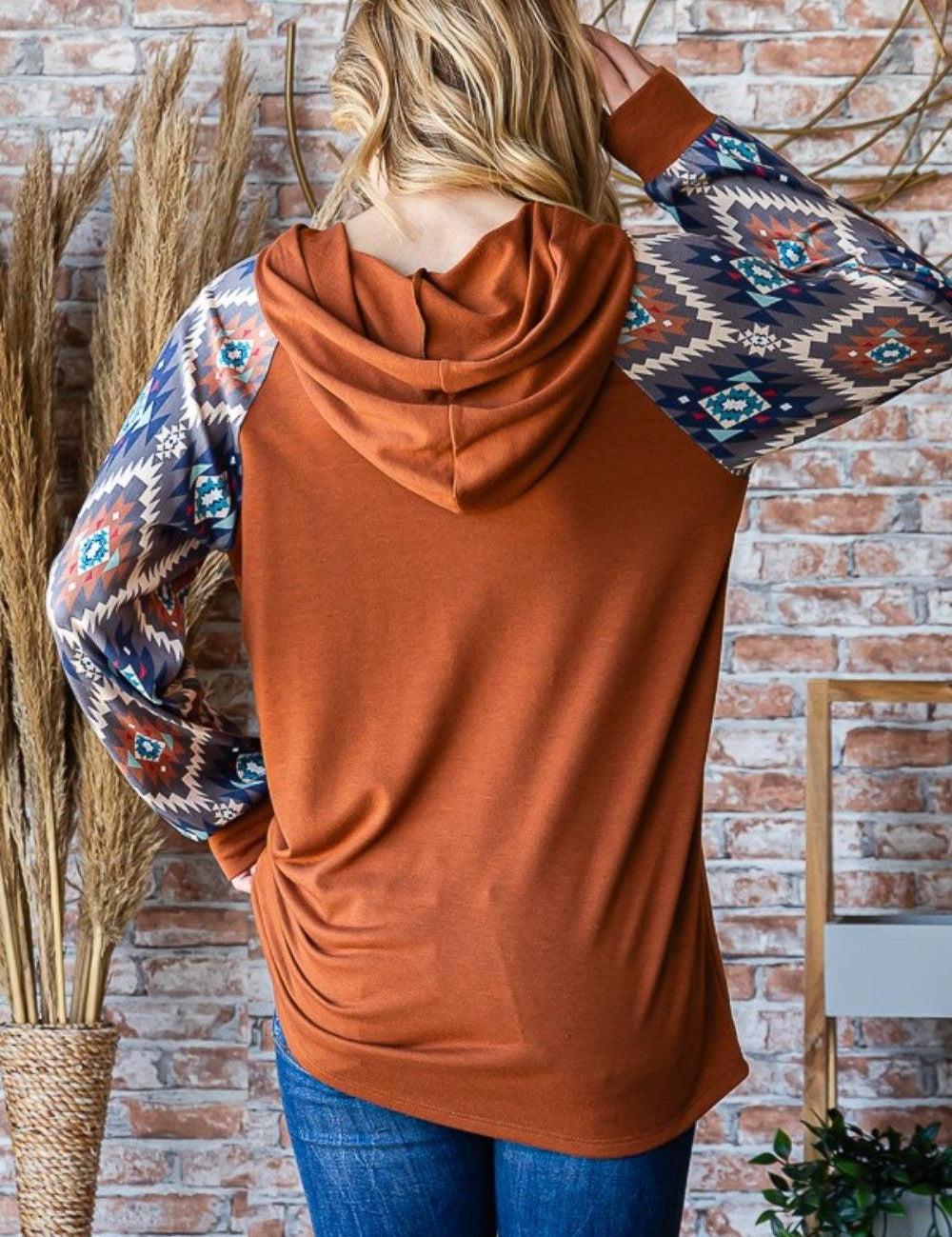 Heimish Full Size Half Button Printed Long Sleeve Hooded Top | Tops Daverri Fashions