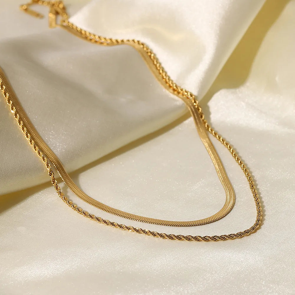 18K Gold-Plated Double-Layered Necklace | Necklaces Daverri Fashions