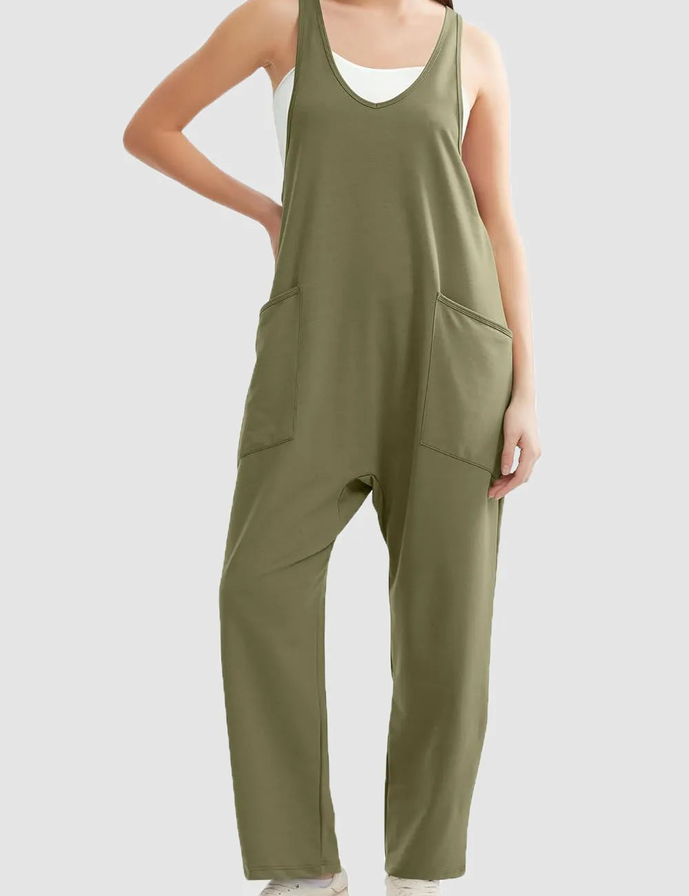 Matcha Green Lovelet Wide Strap Jumpsuit with Pockets | Overalls Daverri Fashions