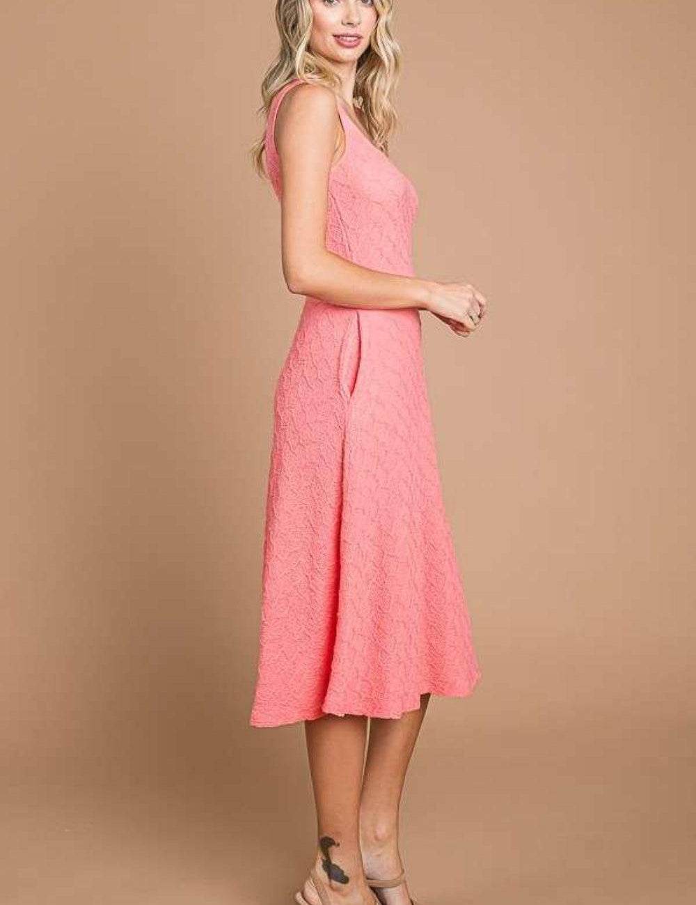 Culture Code Texture Square Neck Tank Dress with Pockets | Tank Dresses Daverri Fashions