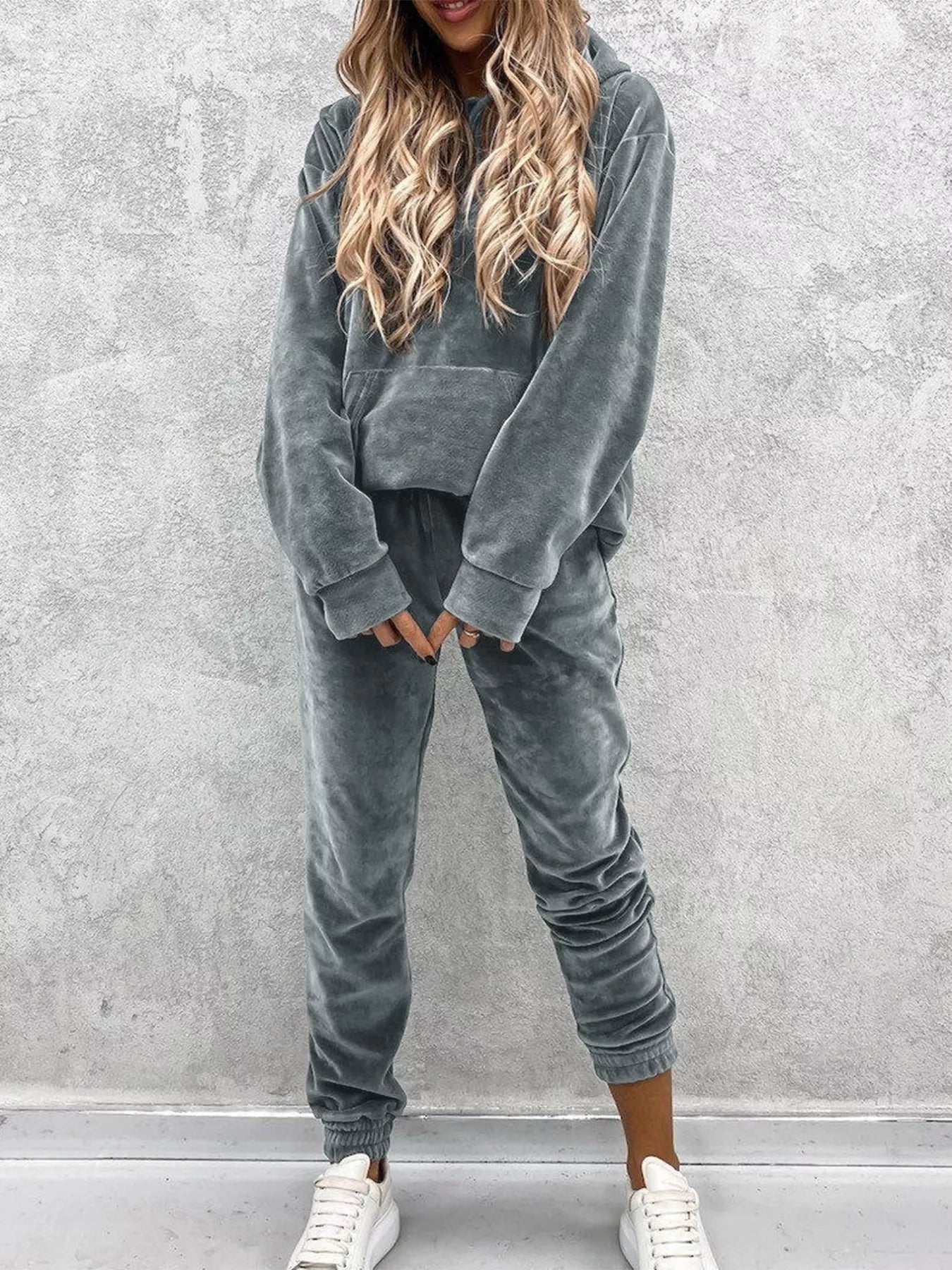 Kangaroo Pocket Hoodie and Pants Set | Loungewear Sets Daverri Fashions