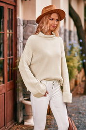 Mock Neck Drop Shoulder Sweater | Sweaters Daverri Fashions