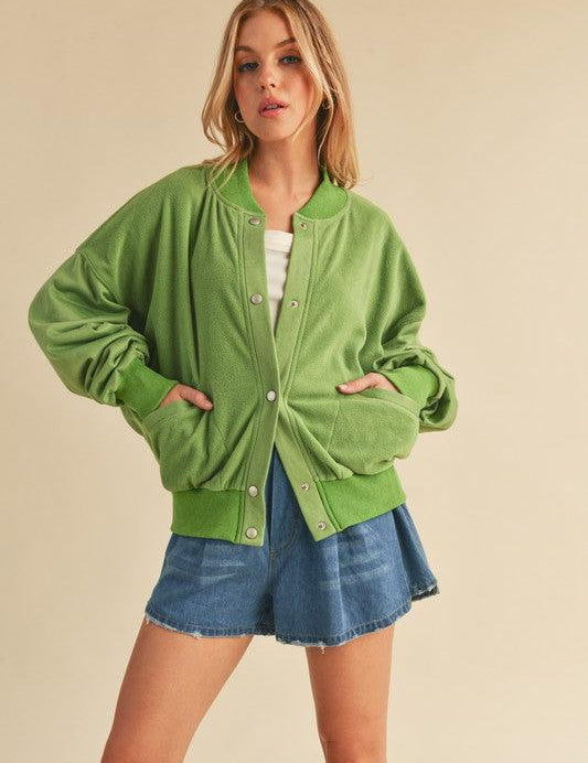 Aemi + Co Snap Down Drop Shoulder Brushed Jacket | Jackets Daverri Fashions