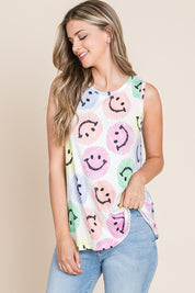 BOMBOM Smiley Face Round Neck Tank | Daverri Fashions