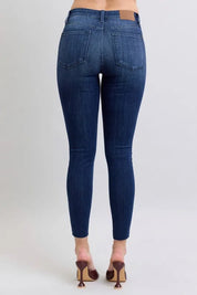 Judy Blue Full Size Mid Rise Skinny Jeans with Raw Hem Plus Size | Daverri Fashions
