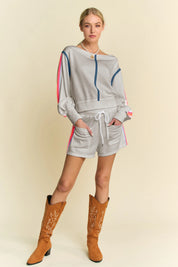 GREY Davi & Dani Sequin Stripe Long Sleeve Top And Short Pants Set | Outfit Sets Daverri Fashions