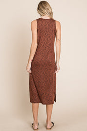 BOMBOM Slit Round Neck Sleeveless Midi Dress | Daverri Fashions