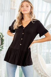 Heimish Full Size Ruffled V-Neck Short Sleeve Blouse Plus Size | Blouses Daverri Fashions