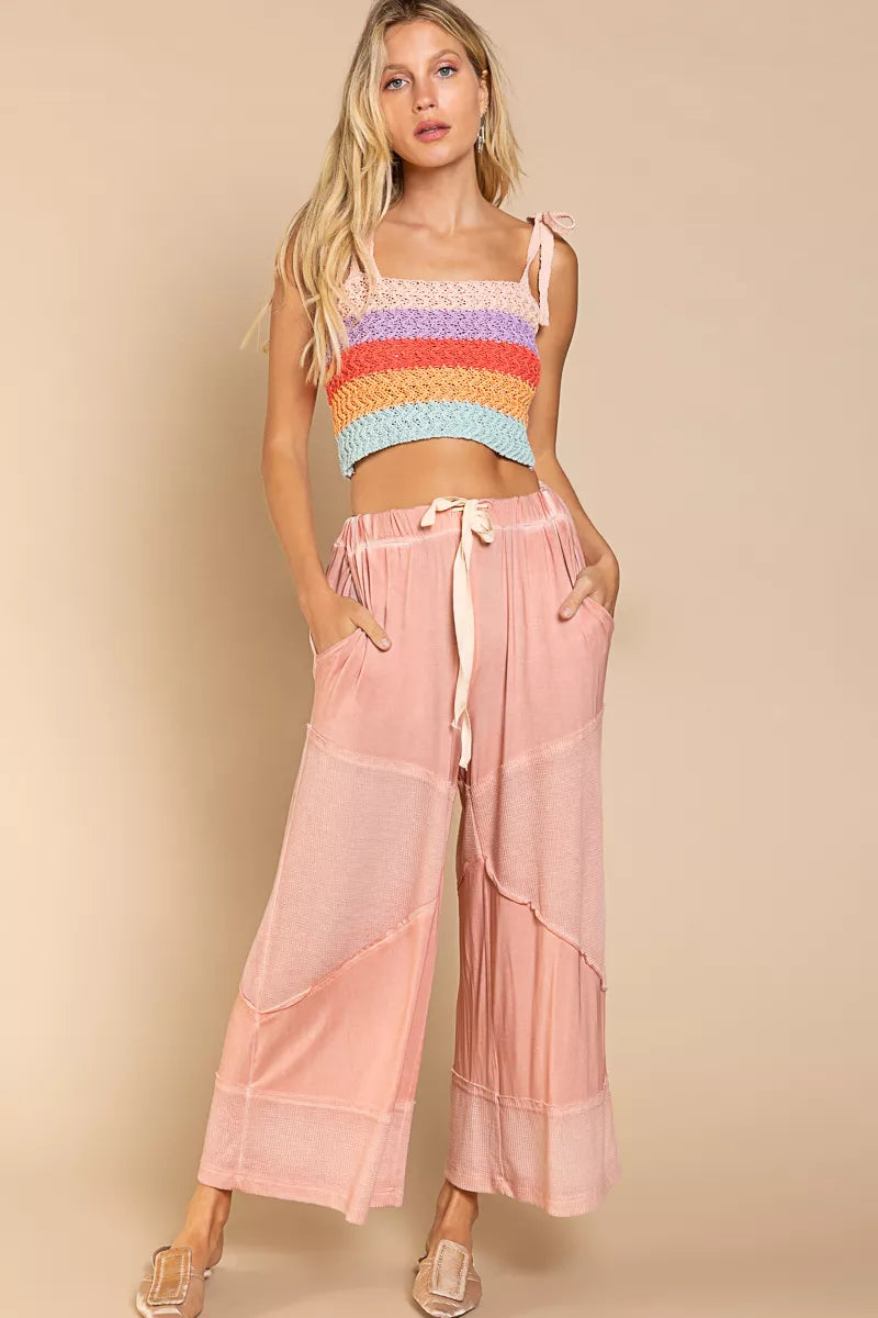 POL Elastic Waistband Wide Leg Pants with Drawstring | Pants Daverri Fashions