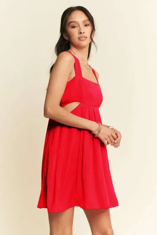 Davi & Dani Washed Satin Cutout Skirt Bandeau Mini Dress - DAVERRI FASHIONS