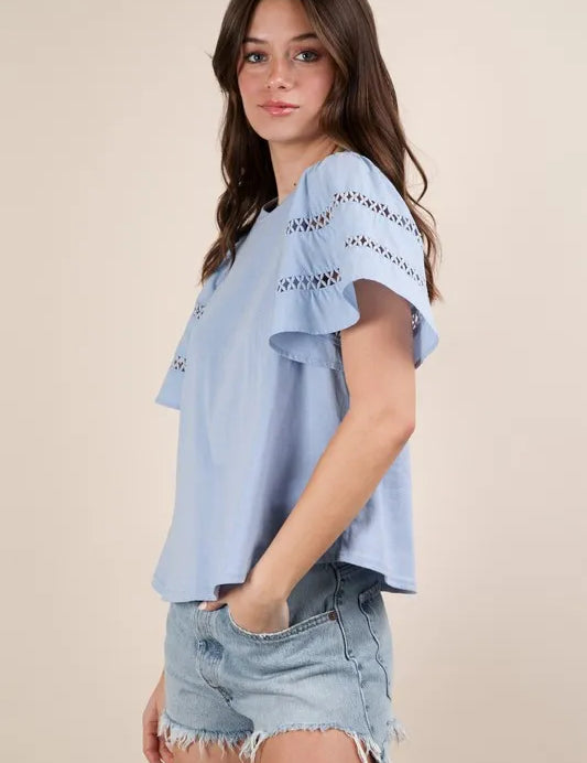 VERY J Lace Trim Sleeve Top | Tops Daverri Fashions