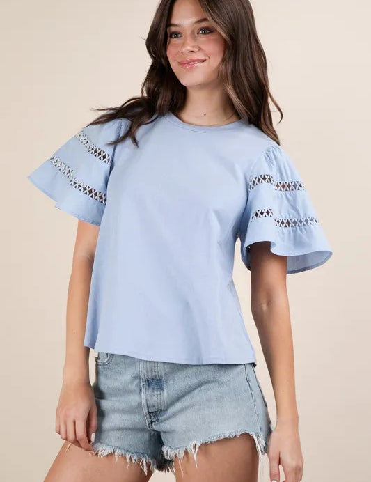 VERY J Lace Trim Sleeve Top | Tops Daverri Fashions