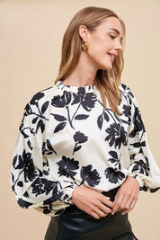 Annie Wear Frill Printed Balloon Sleeve Blouse | Blouses Daverri Fashions