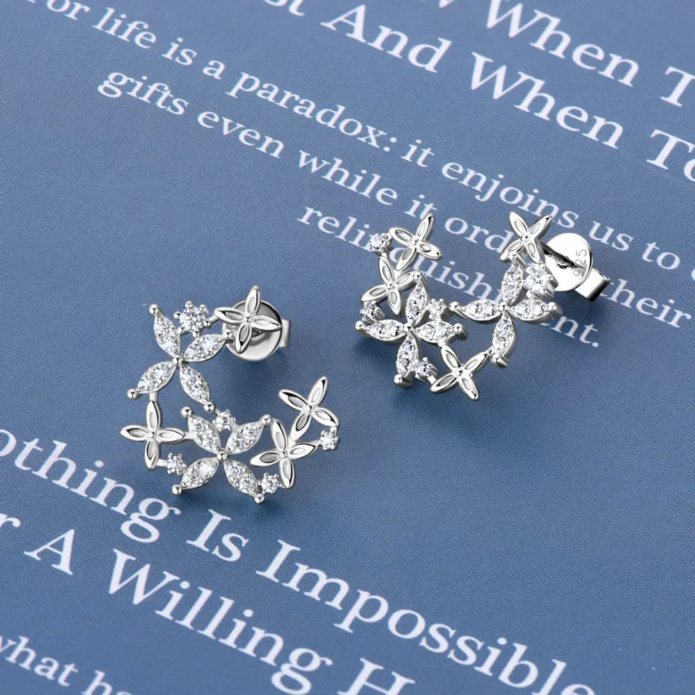 925 Sterling Silver Moissanite Lucky Clover Earrings | Sterling Silver Earrings Daverri Fashions