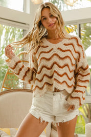 BiBi Wavy Stripes V-Neck Cropped Sweater | Sweaters Daverri Fashions