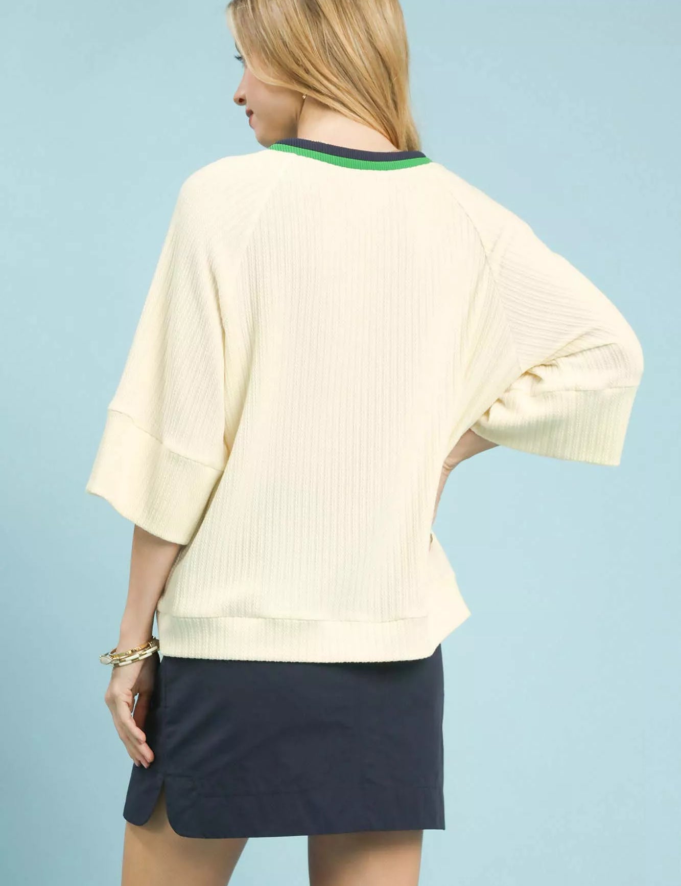Umgee Ribbed Knit Top with Contrast Trim | Knit Tops Daverri Fashions