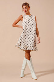 SO ME Texture Bow Printed Mini Ruffle Dress | Daverri Fashions