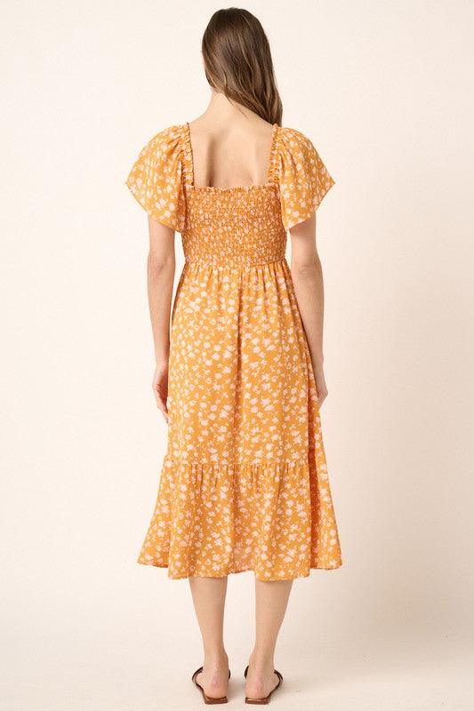 Mittoshop Flower Print Flutter Sleeve Smocked Midi Dress | Mid Dresses Daverri Fashions
