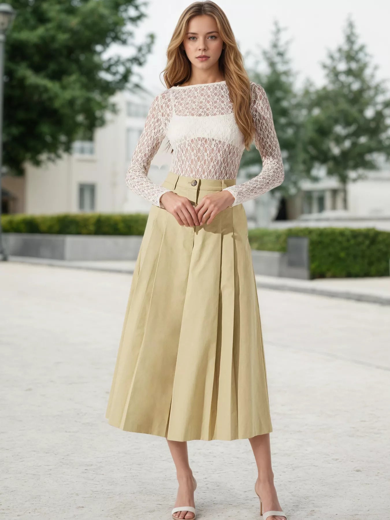 High-Waisted Pleated Wide-Leg Cropped Pants | Pants Daverri Fashions