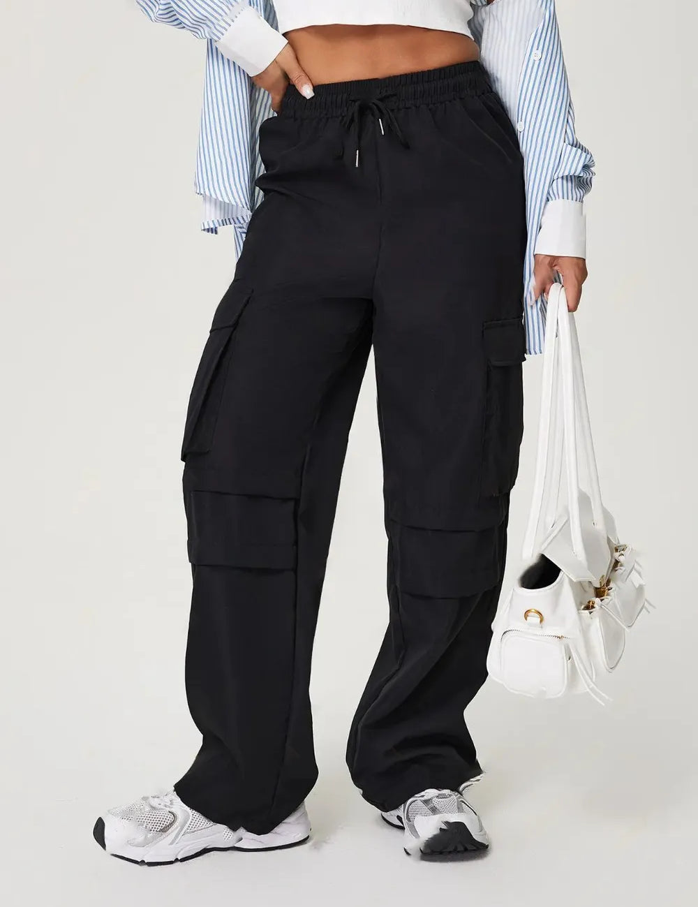 Black Drawstring Wide Leg Pants | Pants Daverri Fashions