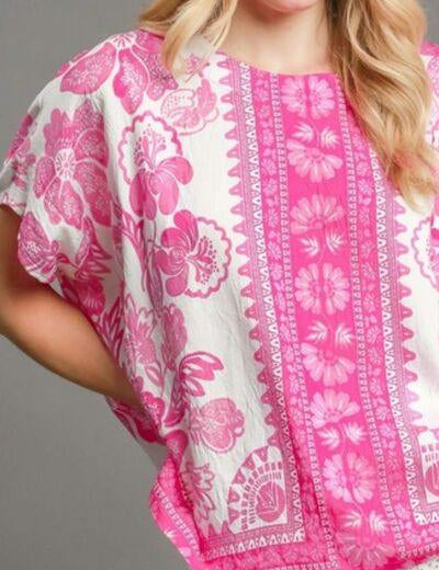 Umgee Plus Size Floral Border Print Oversized Top | Tops Daverri Fashions