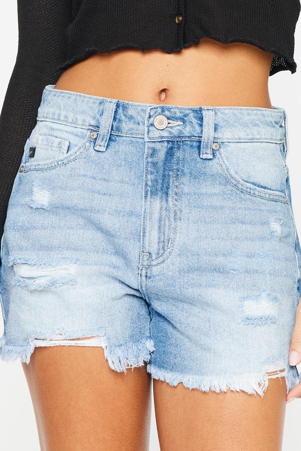 Kancan High Waist Frayed Denim Shorts | Daverri Fashions