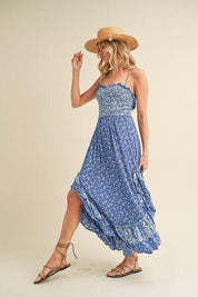 Aemi + Co Blue Ditsy Floral Ruffled Hem Maxi Cami Dress | Cami Dresses Daverri Fashions