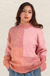 Pink VERY J Color Block Mock Neck Drop Shoulder Sweater Pink | Sweaters Daverri Fashions