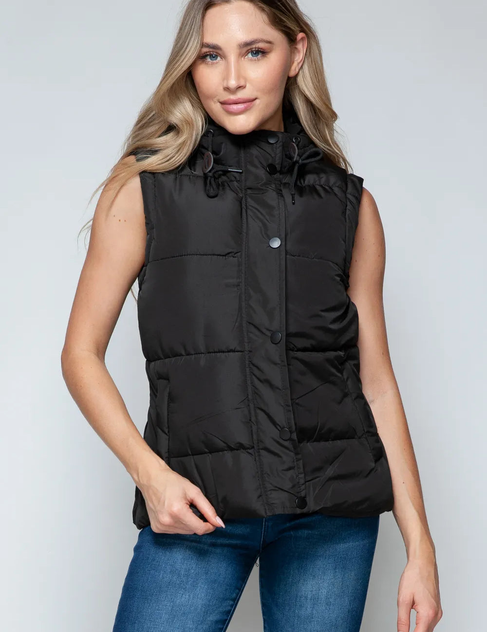 Midnight Black Snobbish Snap and Zip Closure Hooded Vest | Vest Jackets Daverri Fashions
