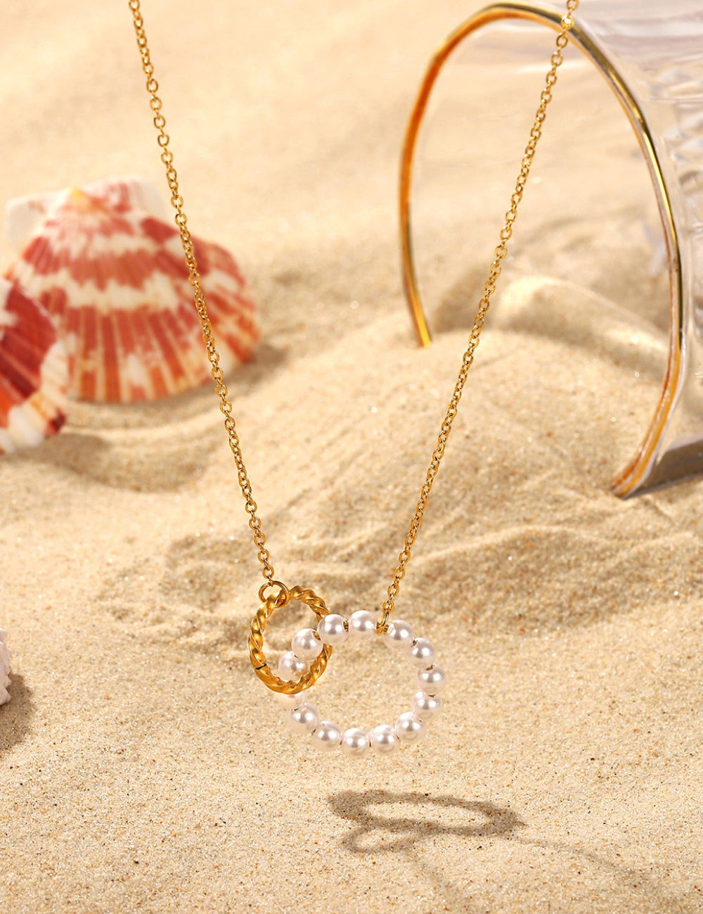 White Gold One Size Pearl Hoop Link Pendant Necklace | Necklaces Daverri Fashions