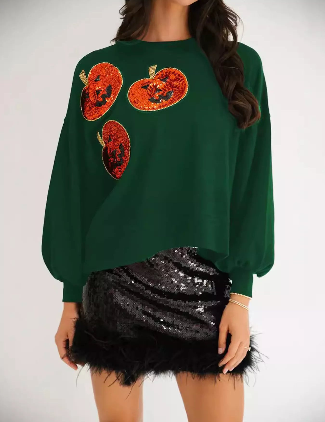 Green Halloween Pumpkin Round Neck Sweatshirt | Sweatshirts Daverri Fashions